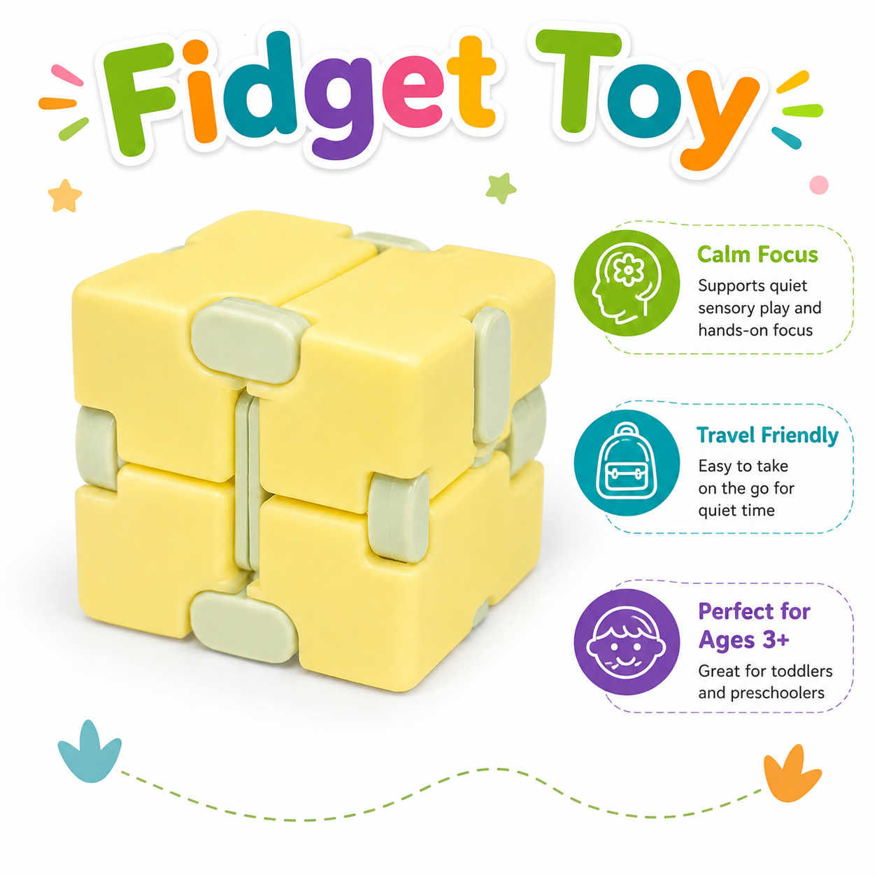 Calm Kids Sensory Kit (Green/Yellow) — Screen-Free Activity Box for Kids Ages 3+ | 6-Piece Busy Set