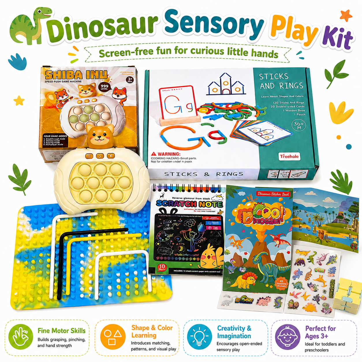 Calm Kids Sensory Kit (Green/Yellow) — Screen-Free Activity Box for Kids Ages 3+ | 6-Piece Busy Set