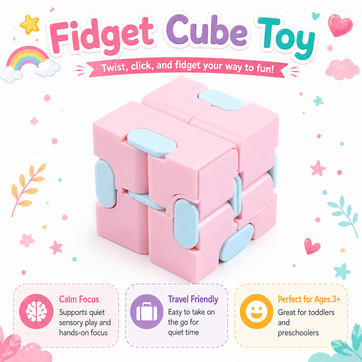 Calm Kids Sensory Kit (Pink/Brown) — Screen-Free Activity Box for Kids Ages 3+ | 6-Piece Busy Set