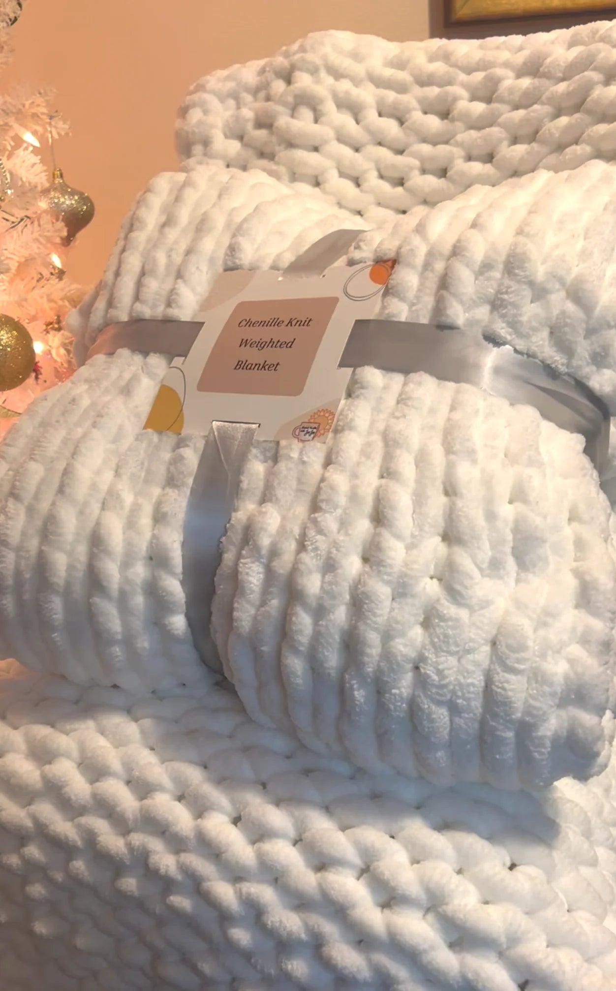 White Chenille Knit Weighted Blanket as a Gift